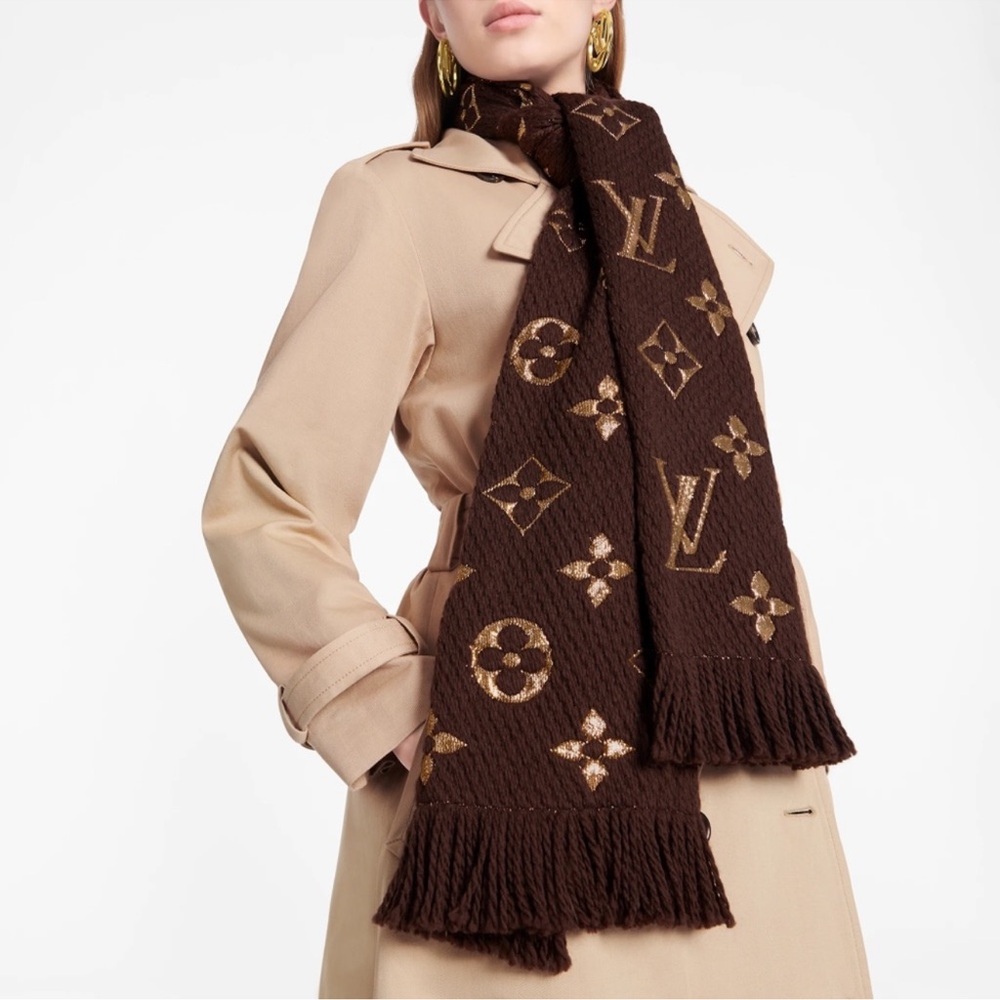 LOUIS VUITTON Brown Monogram The Logomania Wool Scarf (NWT)